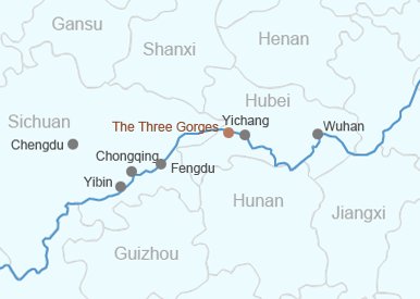 Карта районов среднего течения реки Янцзы